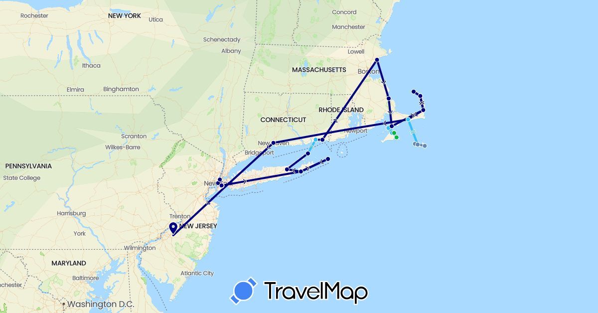 TravelMap itinerary: driving, bus, cycling, boat in United States (North America)
